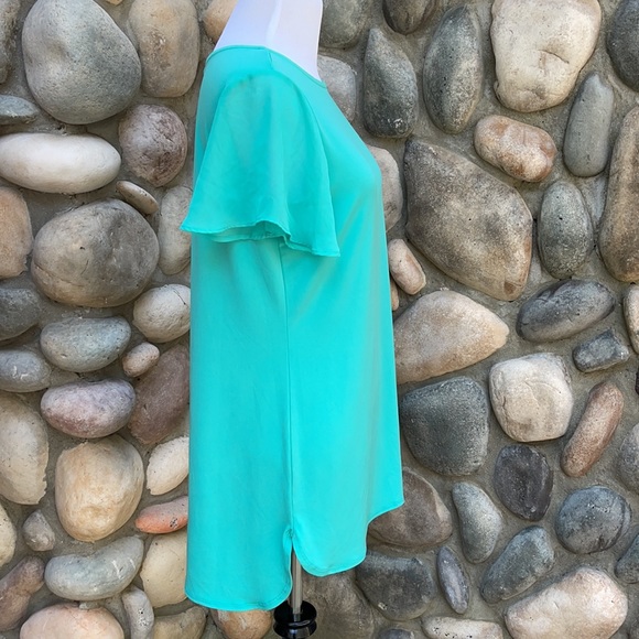 Susan Graver Solid Turquoise Flutter Sleeve Blouse XS - Picture 2 of 11